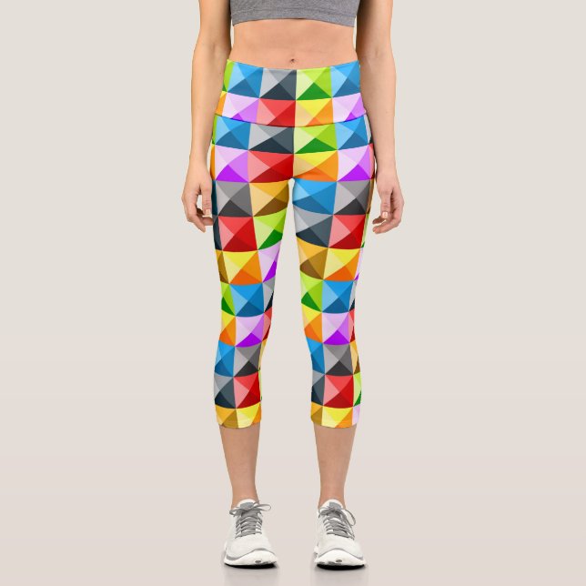 Patchwork Cool Colourful triangle geometric patter Capri Leggings (Front)