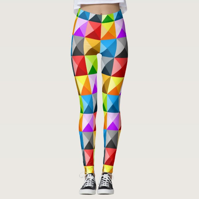Patchwork Cool Colourful triangle geometric patter Leggings (Front)