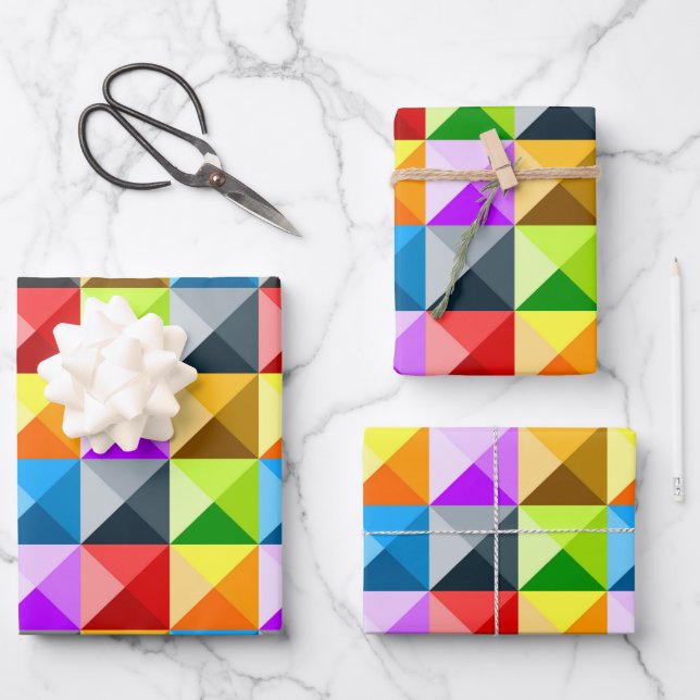 Patchwork Cool Colourful triangle geometric patter Wrapping Paper Sheet (Front)