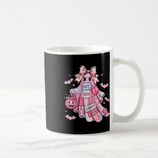 Patchwork Coquette Bow Breast Cancer Ghost Hallowe Coffee Mug (Right)