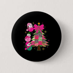 Patchwork Coquette Bow Xmas Snowman Holiday Christ 2 Inch Round Button
