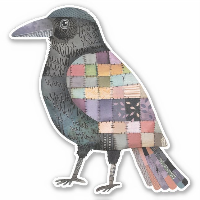Patchwork Crow Bird Sticker (Front)