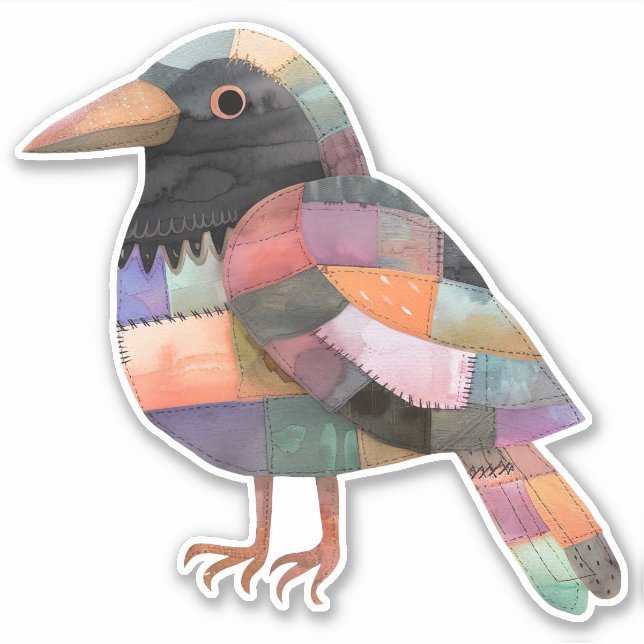 Patchwork Crow Bird Sticker (Front)