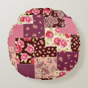 Patchwork Cute Seamless Pattern Round Pillow