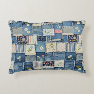 Patchwork Denim Accent Pillow