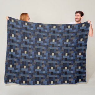 Patchwork Denim Fabric Art Illustration No13 Fleece Blanket