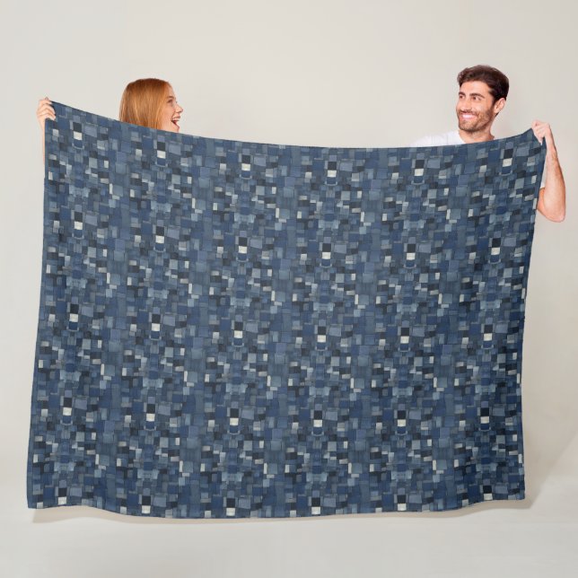 Patchwork Denim Fabric Art Illustration No16 Fleece Blanket (In Situ)