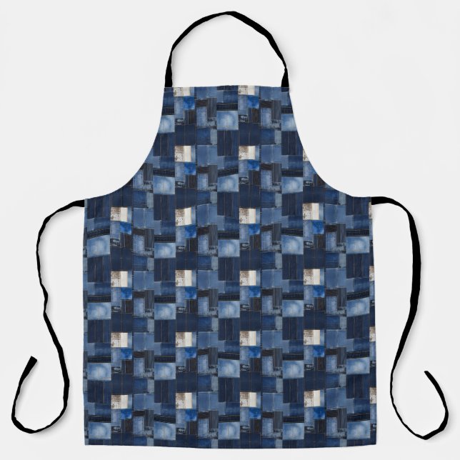 Patchwork Denim Fabric Art Illustration No1 Apron (Front)