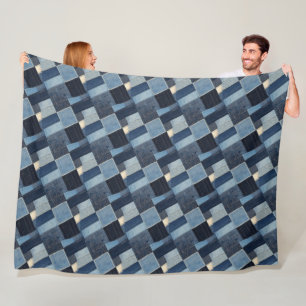 Patchwork Denim Fabric Art Illustration No2 Fleece Blanket