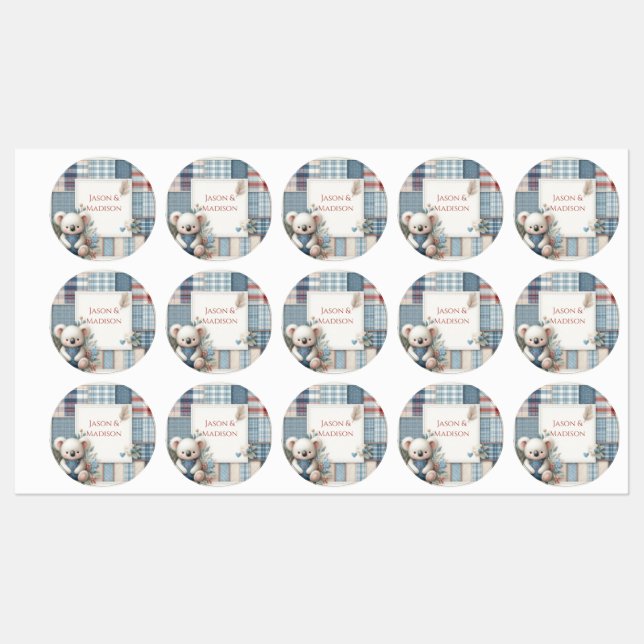 Patchwork Denim Koala Round Sticker (Sheet)