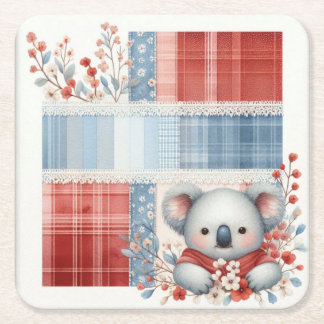Patchwork Denim Koala Square Paper Coasters