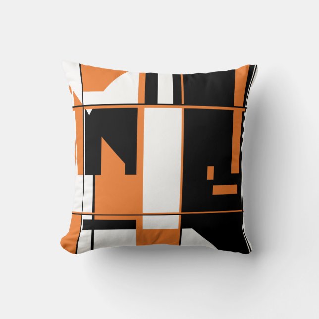 Patchwork Design in Orange, Black White MCM Look Throw Pillow (Front)