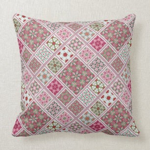 Patchwork Design in Pink and Red Throw Pillow