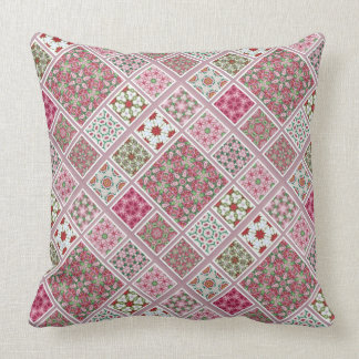 Patchwork Design in Pink and Red Throw Pillow