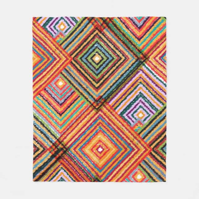 Patchwork Design with Aztec Squares. Fleece Blanket (Front)