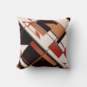 Patchwork Diagonal in Orange Shades Black Beige Throw Pillow