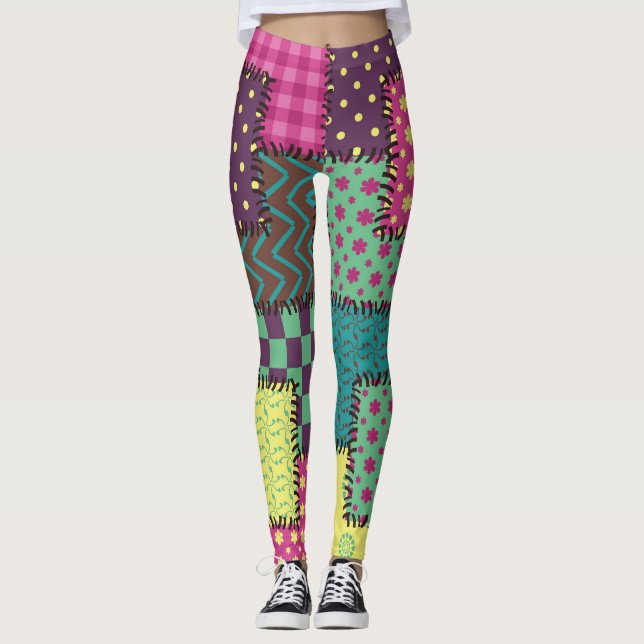 Patchwork: Diverse Patterns Background Leggings (Front)