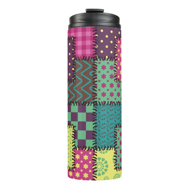 Patchwork: Diverse Patterns Background Thermal Tumbler (Front)