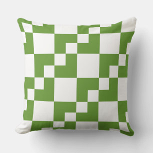 Patchwork Domino - Avocado Green and White Throw Pillow