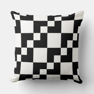Patchwork Domino - Black and White Throw Pillow