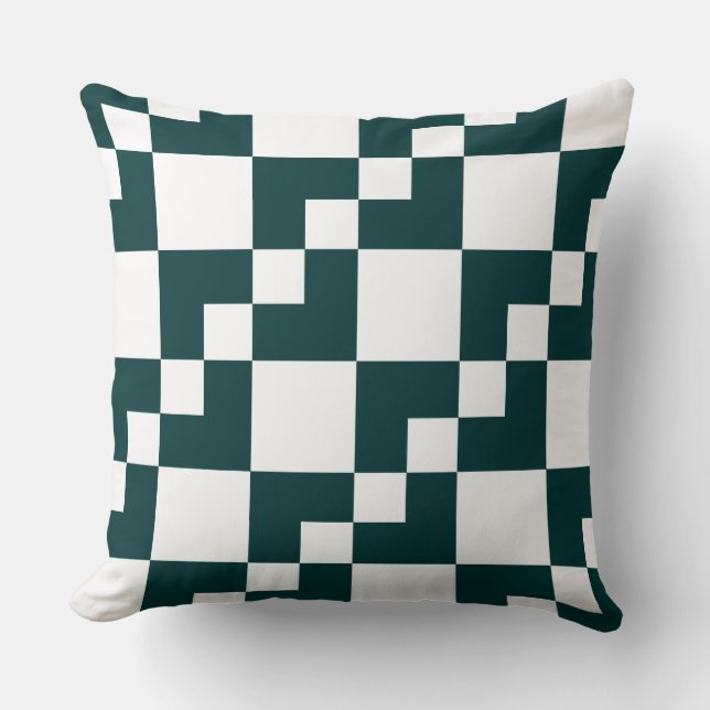 Patchwork Domino - Dark Moss Green and White Throw Pillow (Front)