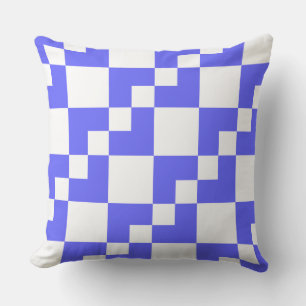 Patchwork Domino - Electric Blue and White Throw Pillow