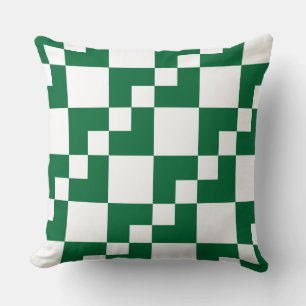 Patchwork Domino - Forest Green and White Throw Pillow