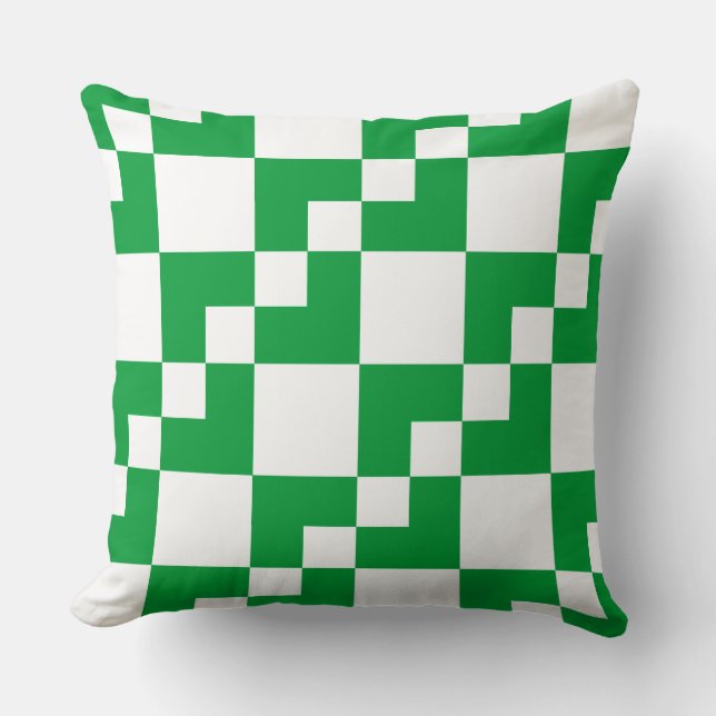 Patchwork Domino - Grass Green and White Throw Pillow (Front)
