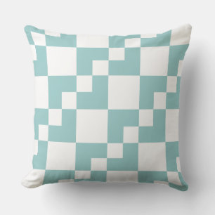 Patchwork Domino - Light Blue Green and White Throw Pillow