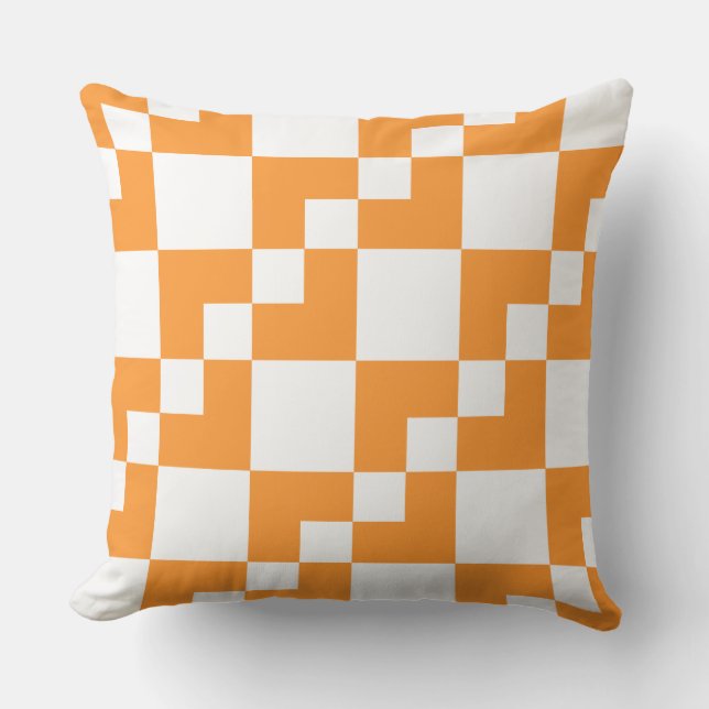 Patchwork Domino - Light Orange and White Throw Pillow (Front)