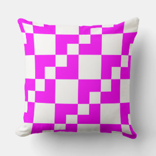 Patchwork Domino - Magenta and White Throw Pillow