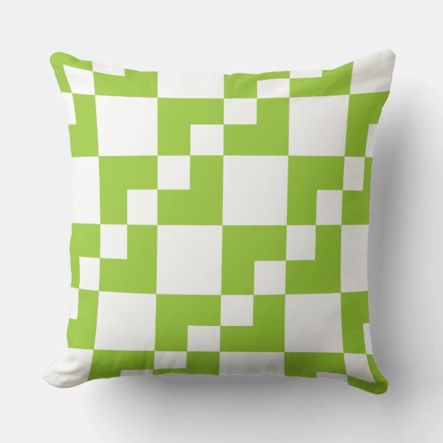 Patchwork Domino - Martian Green and White Throw Pillow (Front)