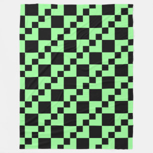Patchwork Domino - Mint Green and Black Fleece Blanket