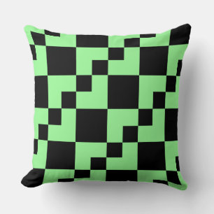 Patchwork Domino - Mint Green and Black Throw Pillow
