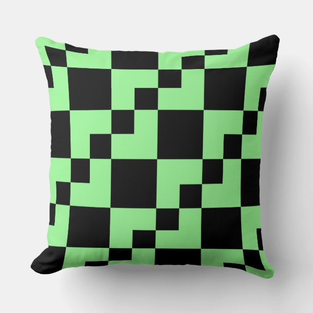 Patchwork Domino - Mint Green and Black Throw Pillow (Front)