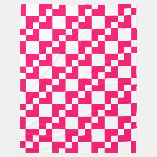 Patchwork Domino - Neon Red and White Fleece Blanket (Front)