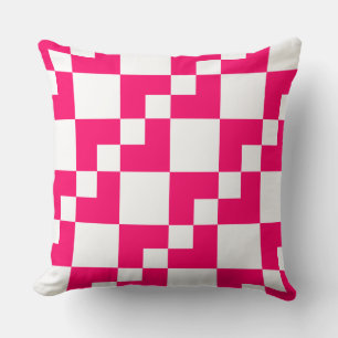 Patchwork Domino - Neon Red and White Throw Pillow