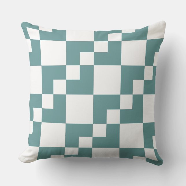 Patchwork Domino - Ocean Green and White Throw Pillow (Front)