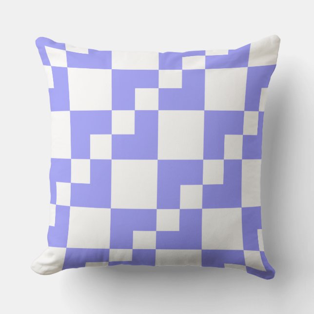 Patchwork Domino - Pastel Blue and White Throw Pillow (Front)