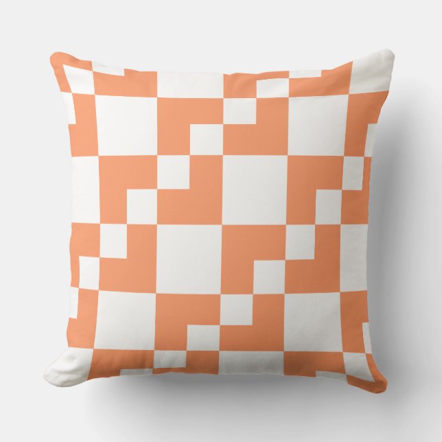 Patchwork Domino - Peach and White Throw Pillow (Front)