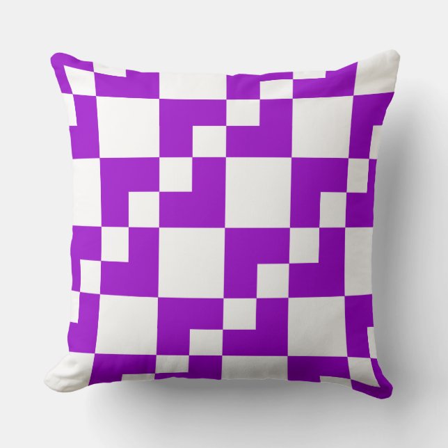Patchwork Domino - Purple and White Throw Pillow (Front)