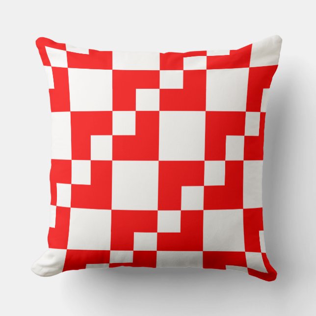Patchwork Domino - Red and White Throw Pillow (Front)