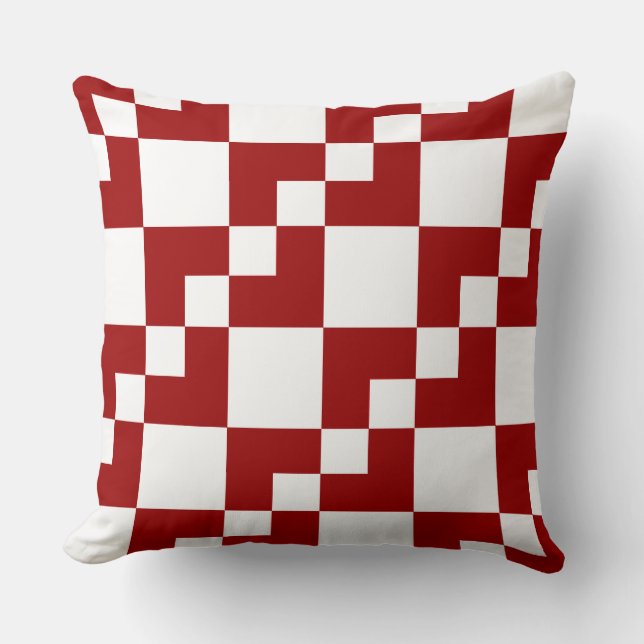 Patchwork Domino - Ruby Red and White Throw Pillow (Front)