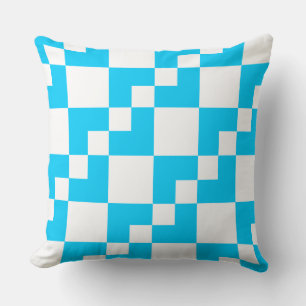 Patchwork Domino - Sky Blue and White Throw Pillow