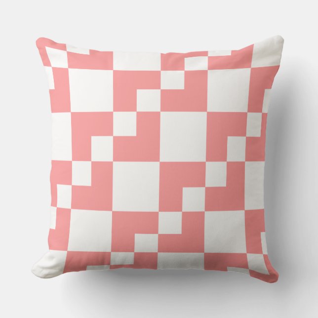 Patchwork Domino - Soft Pink and White Throw Pillow (Front)