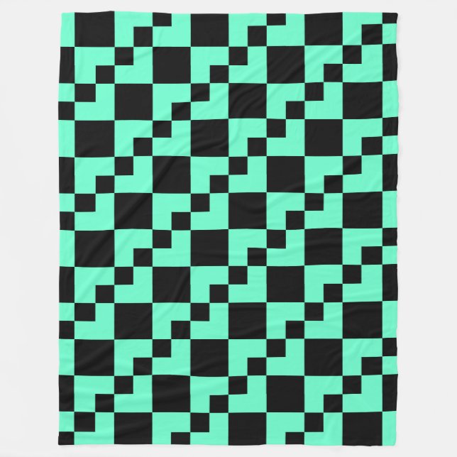 Patchwork Domino - Turquoise with Black Fleece Blanket (Front)