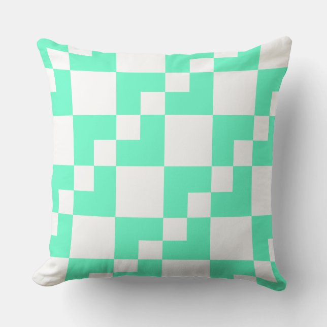 Patchwork Domino - Turquoise with White Throw Pillow (Front)