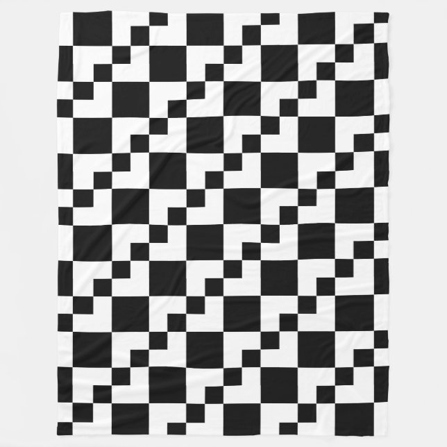 Patchwork Domino - White and Black Fleece Blanket (Front)