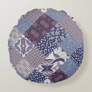 Patchwork Doodle: Vintage Boho Seamless. Round Pillow