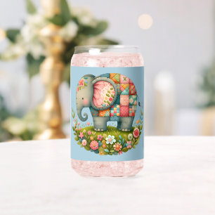 Patchwork Elephant Floral Meadow Charm Can Glass